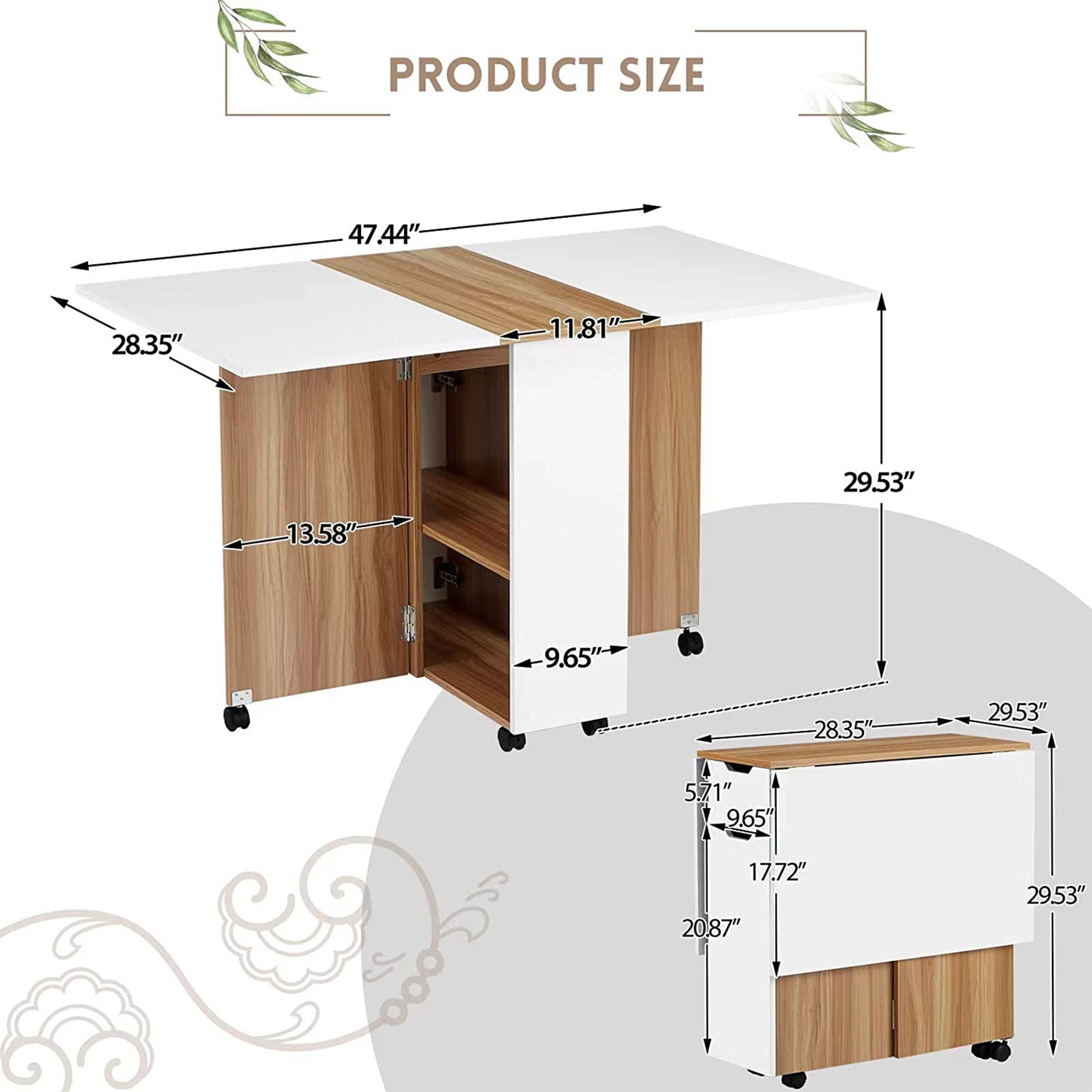 JOMEED Folding Dining Kitchen Table with Drawer and 2-Layer Storage Shelf (Used) - VMInnovations
