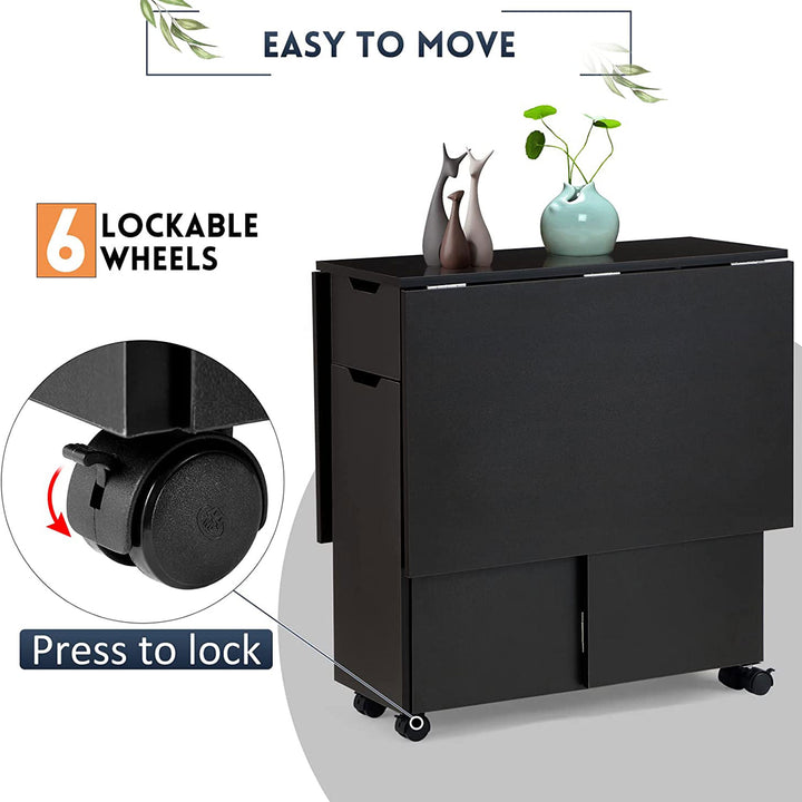 JOMEED Folding Dining Kitchen Table with Drawer and 2-Layer Storage Shelf (Used) - VMInnovations