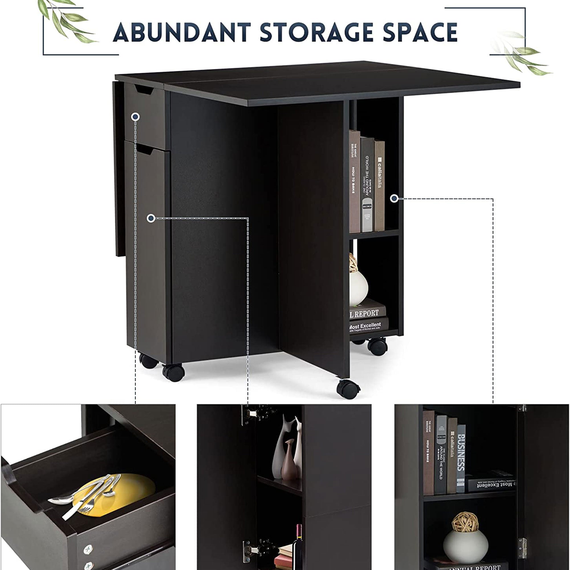 JOMEED Folding Dining Kitchen Table with Drawer and 2-Layer Storage Shelf (Used) - VMInnovations