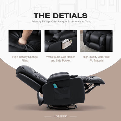 JOMEED PU Heated Leather Massage Rocking Recliner Chair with 360 Degree Swivel