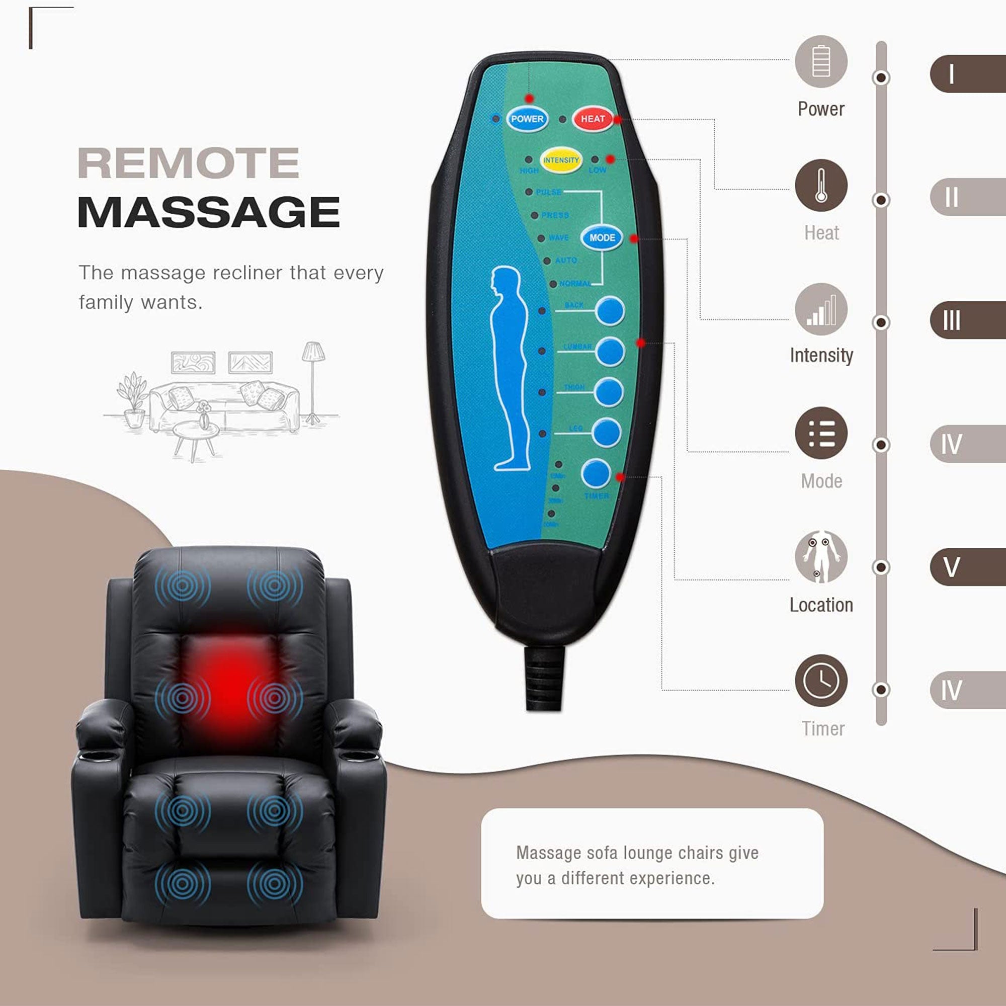 JOMEED PU Heated Leather Massage Rocking Recliner Chair with 360 Degree Swivel