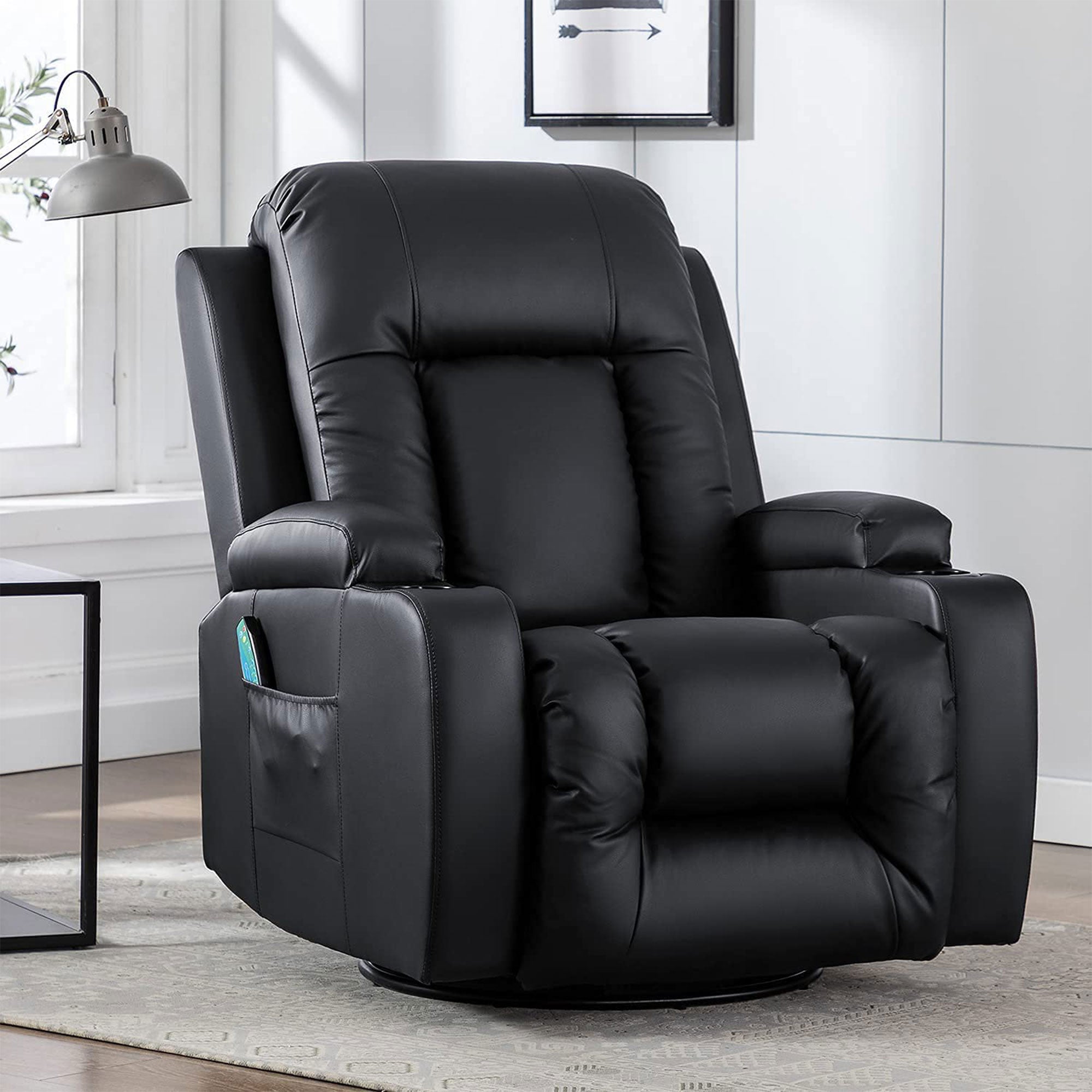 JOMEED PU Heated Leather Massage Rocking Recliner Chair with 360 Degree Swivel