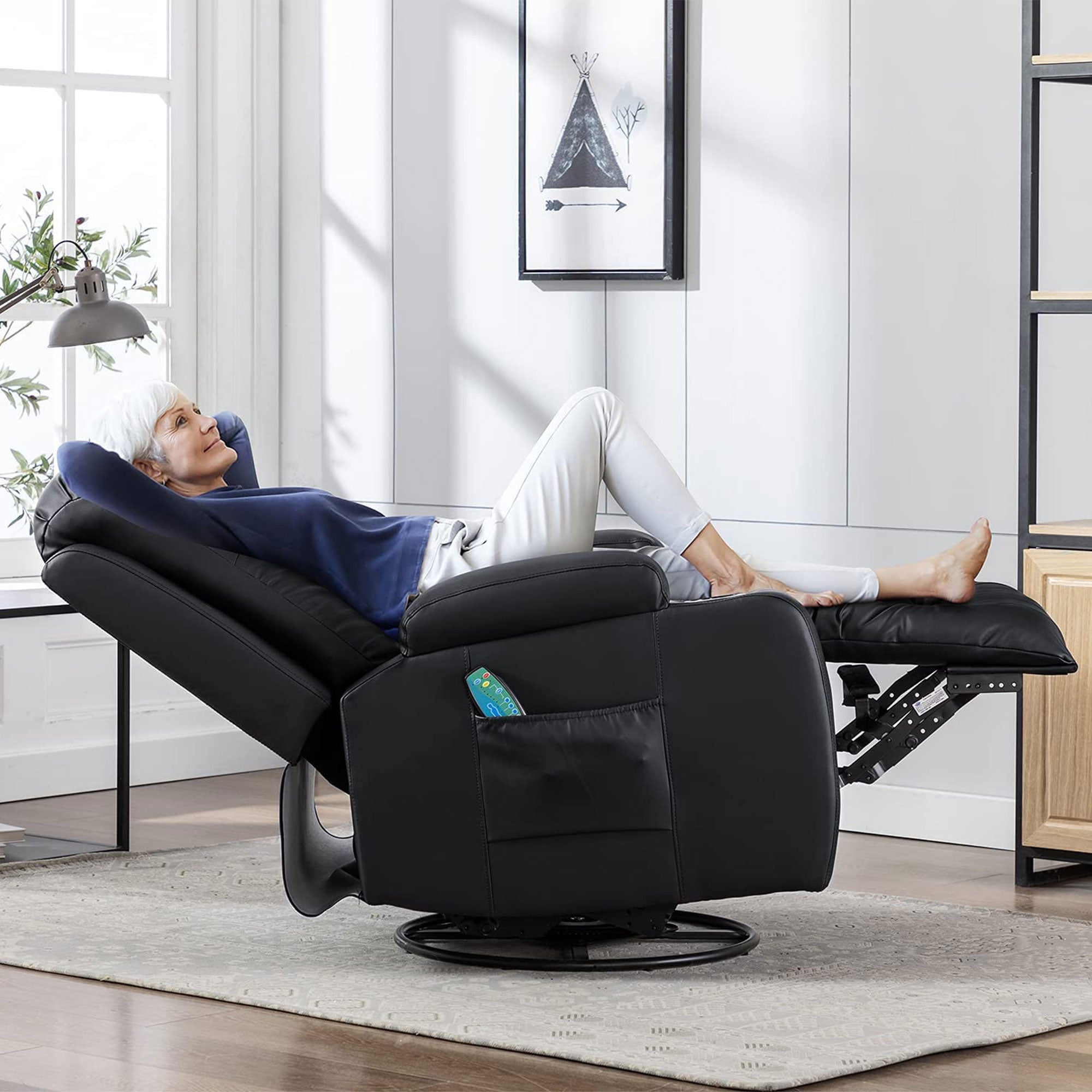 JOMEED PU Heated Leather Massage Rocking Recliner Chair with 360 Degree Swivel