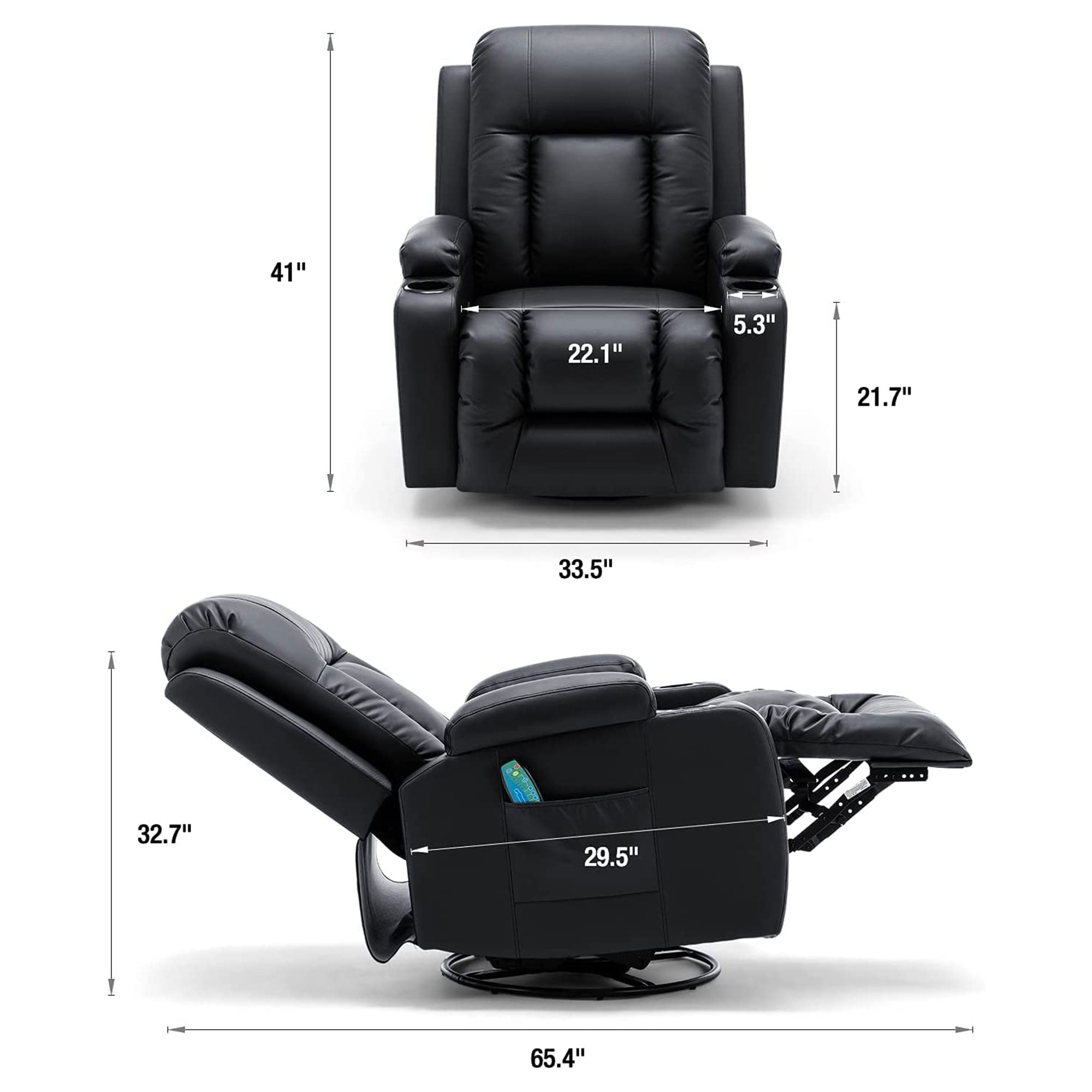 JOMEED PU Heated Leather Massage Rocking Recliner Chair with 360 Degree Swivel
