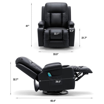JOMEED PU Heated Leather Massage Rocking Recliner Chair with 360 Degree Swivel