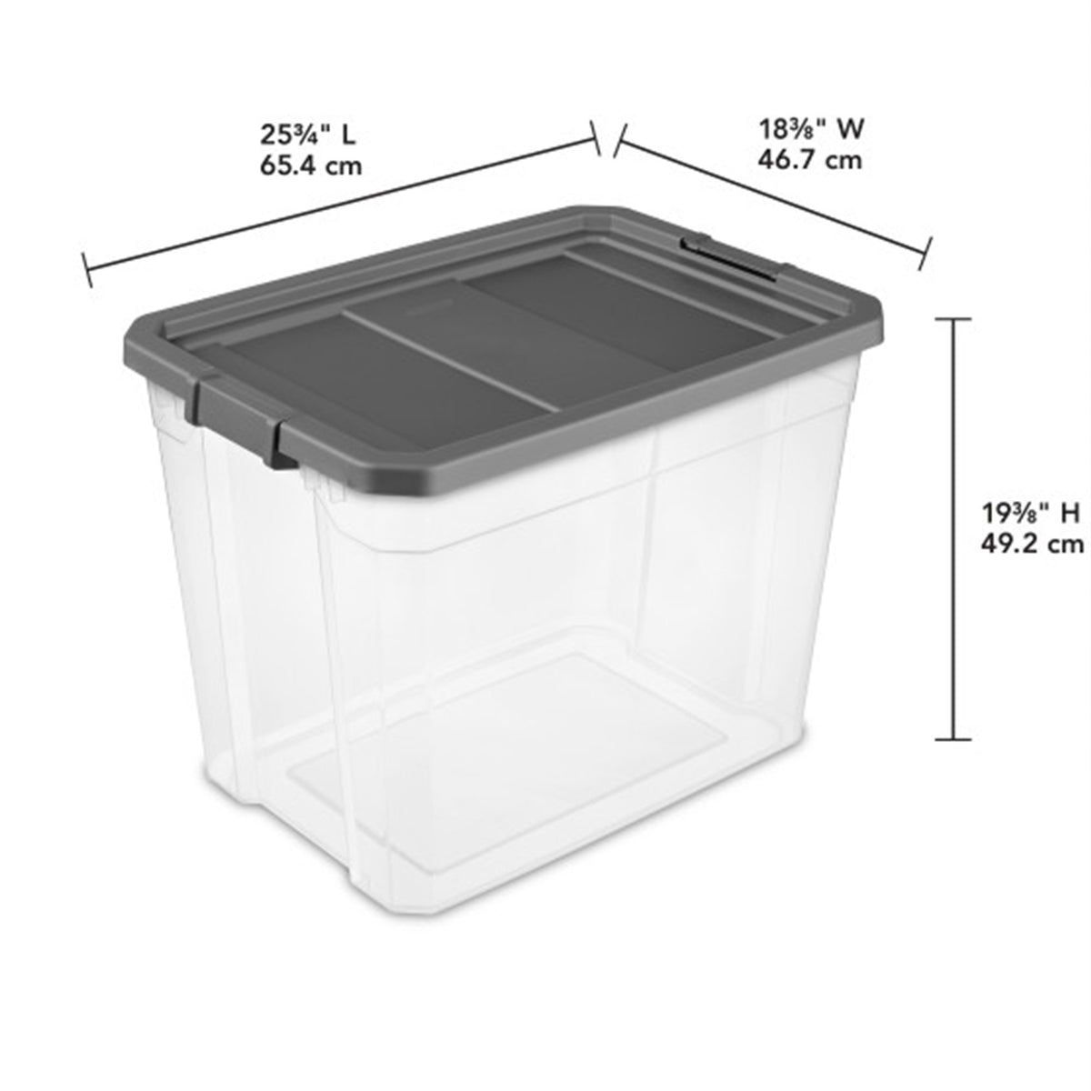 Sterilite 108 Qt Clear Stacker Organizational Storage Tote w/ Latching Lid, Grey