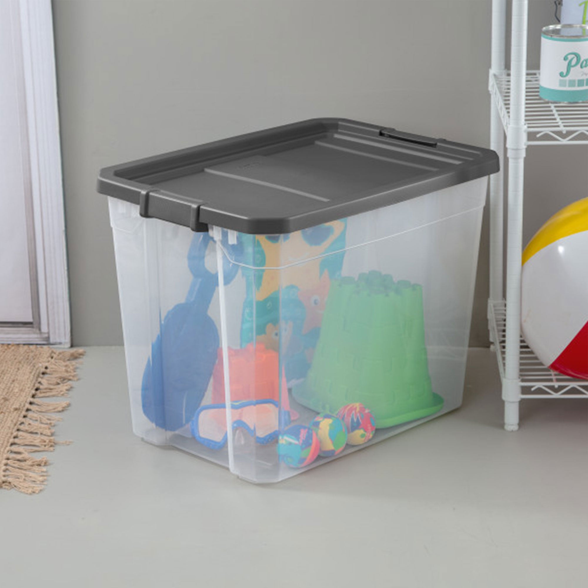 Sterilite 108 Qt Clear Stacker Organizational Storage Tote w/ Latching Lid, Grey - VMInnovations