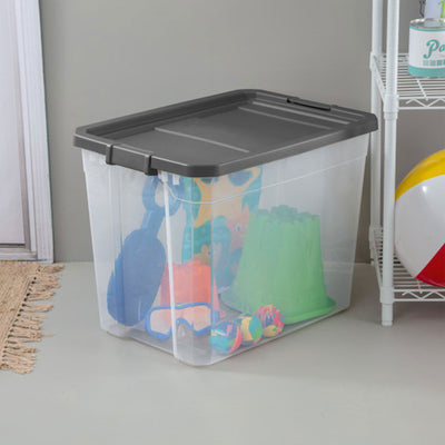 Sterilite 108 Qt Clear Stacker Organizational Storage Tote w/ Latching Lid, Grey - VMInnovations