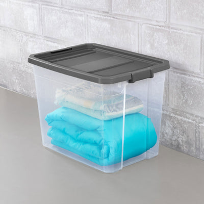 Sterilite 108 Qt Clear Stacker Organizational Storage Tote w/ Latching Lid, Grey
