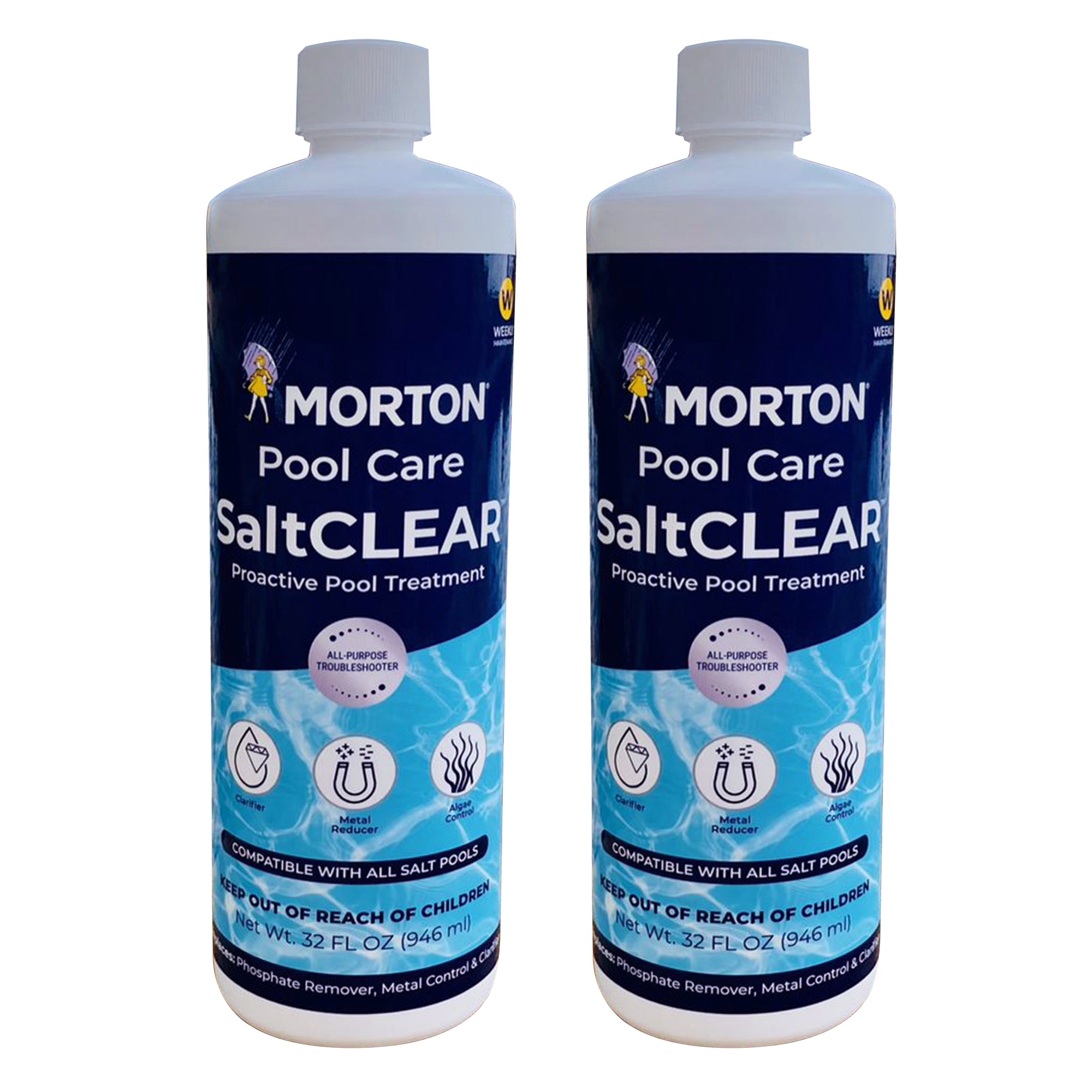 Morton Pool Care SaltCLEAR Salt Water Pool Proactive Treatment, 32 Ounce, 2 Pack