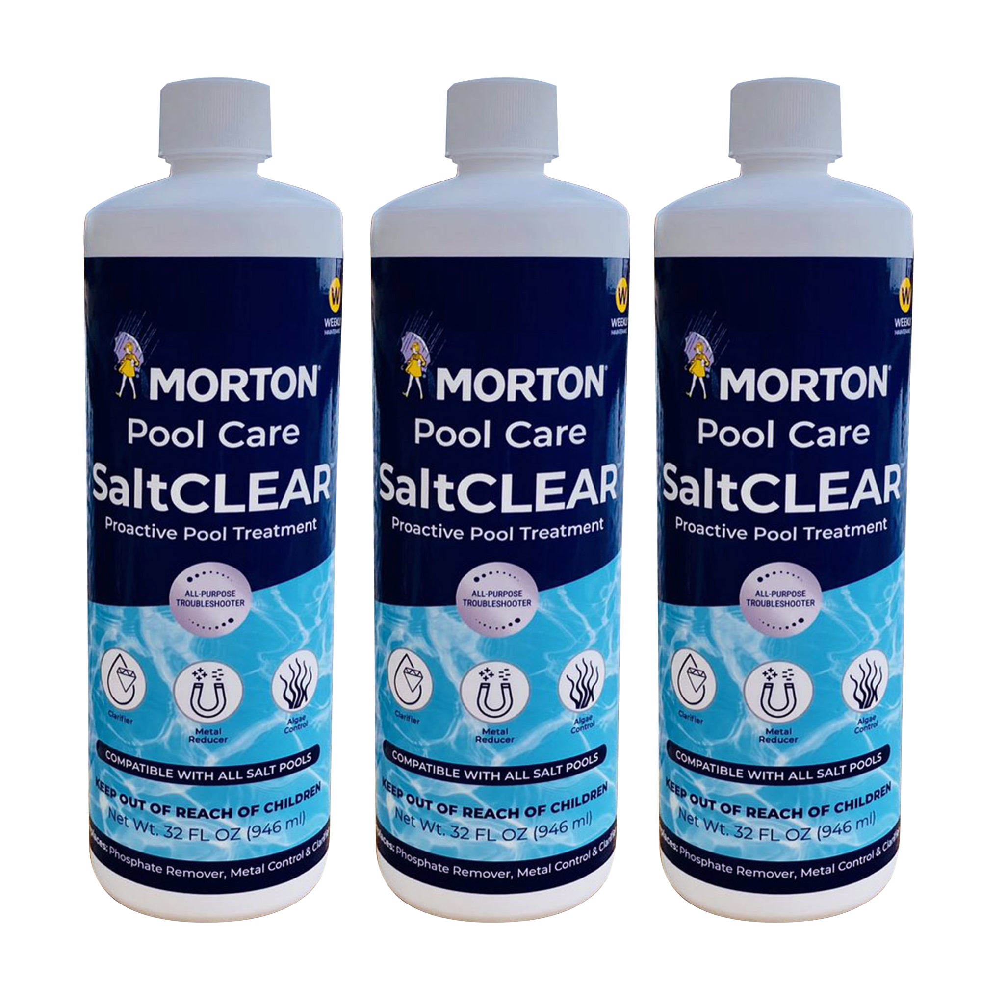 Morton Pool Care SaltCLEAR Salt Water Pool Proactive Treatment, 32 Ounce, 3 Pack