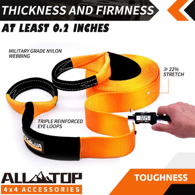 ALL-TOP 3 Inch Nylon Recovery Snatch Strap, 30 Feet, 35,000 Lb Capacity, Orange - VMInnovations