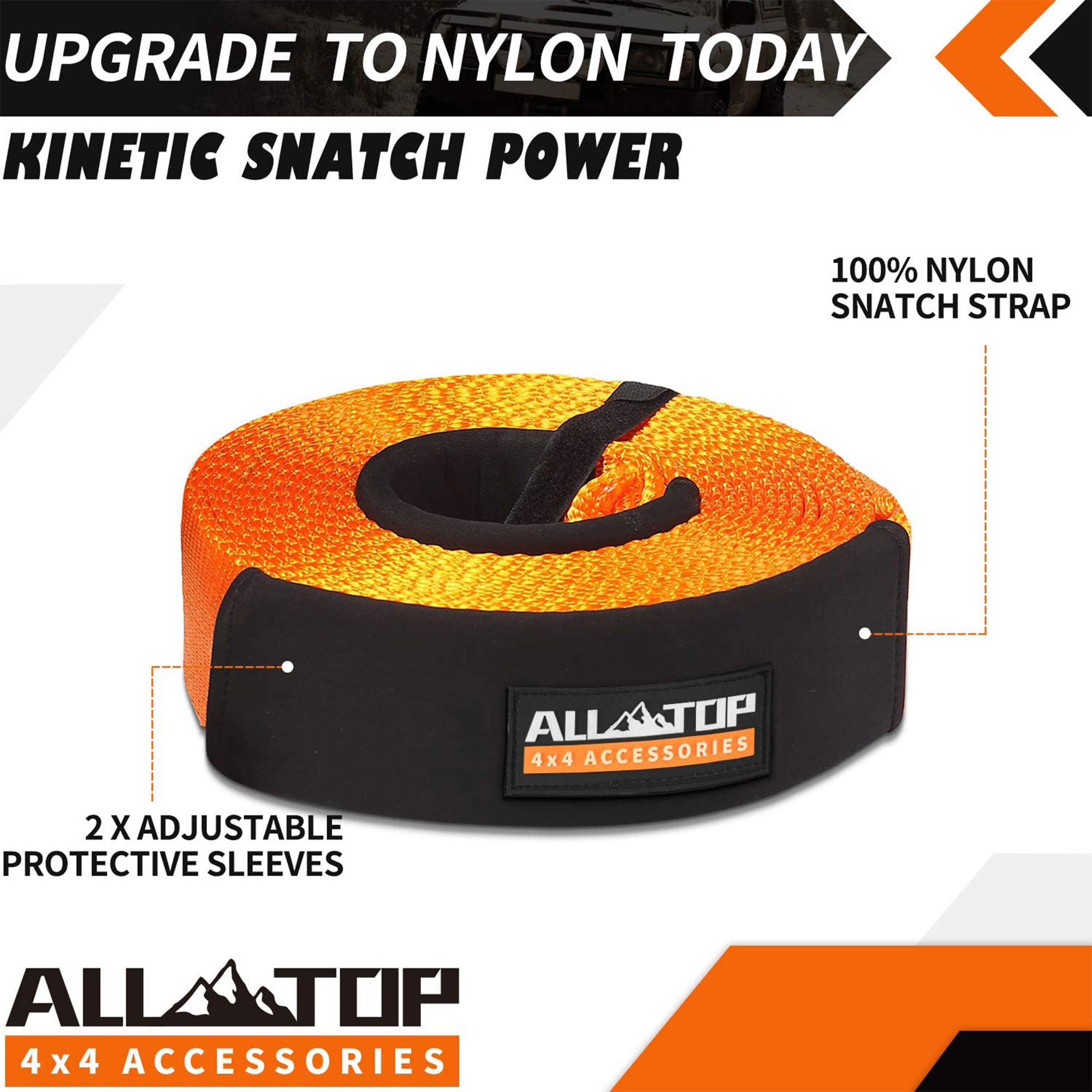 ALL-TOP 3 Inch Nylon Recovery Snatch Strap, 30 Feet, 35,000 Lb Capacity, Orange - VMInnovations