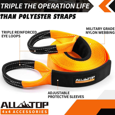 ALL-TOP 3 Inch Nylon Recovery Snatch Strap, 30 Feet, 35,000 Lb Capacity, Orange - VMInnovations