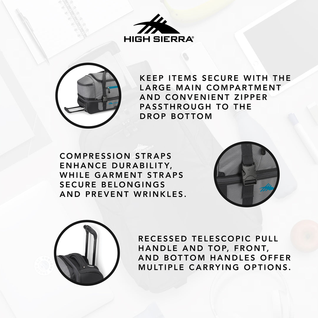 High Sierra Fairlead 28" Drop Bottom Wheeled Duffel Bag Traveling Luggage (Used) - VMInnovations