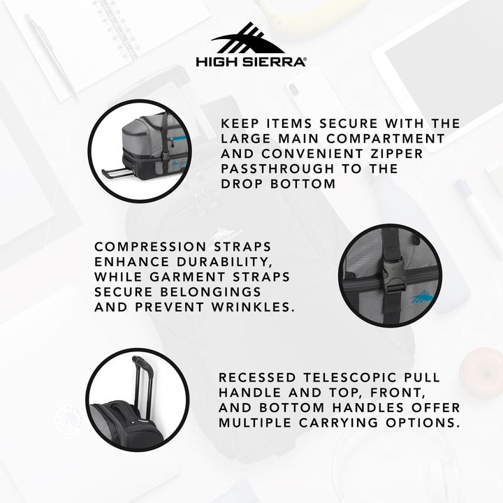 High Sierra Fairlead 28" Drop Bottom Wheeled Duffel Bag Traveling Luggage (Used) - VMInnovations