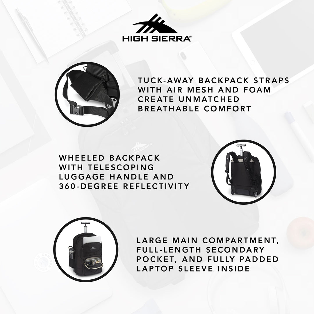 High Sierra Freewheel Pro Wheeled Backpack w/ 360 Degree Reflectivity (Open Box) - VMInnovations