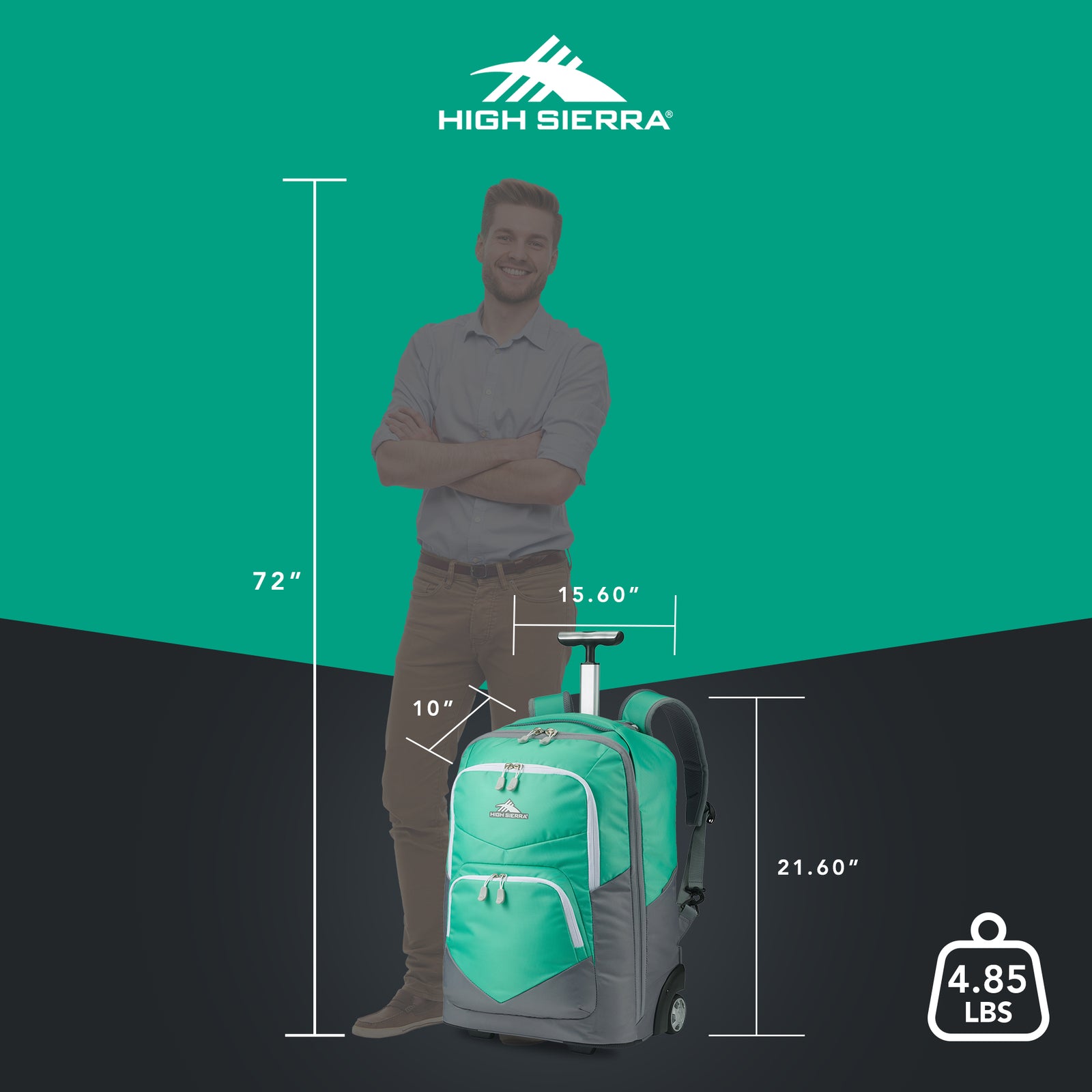 High Sierra Freewheel Pro Wheeled Backpack with Rotating Handle,Aquamarine(Used) - VMInnovations