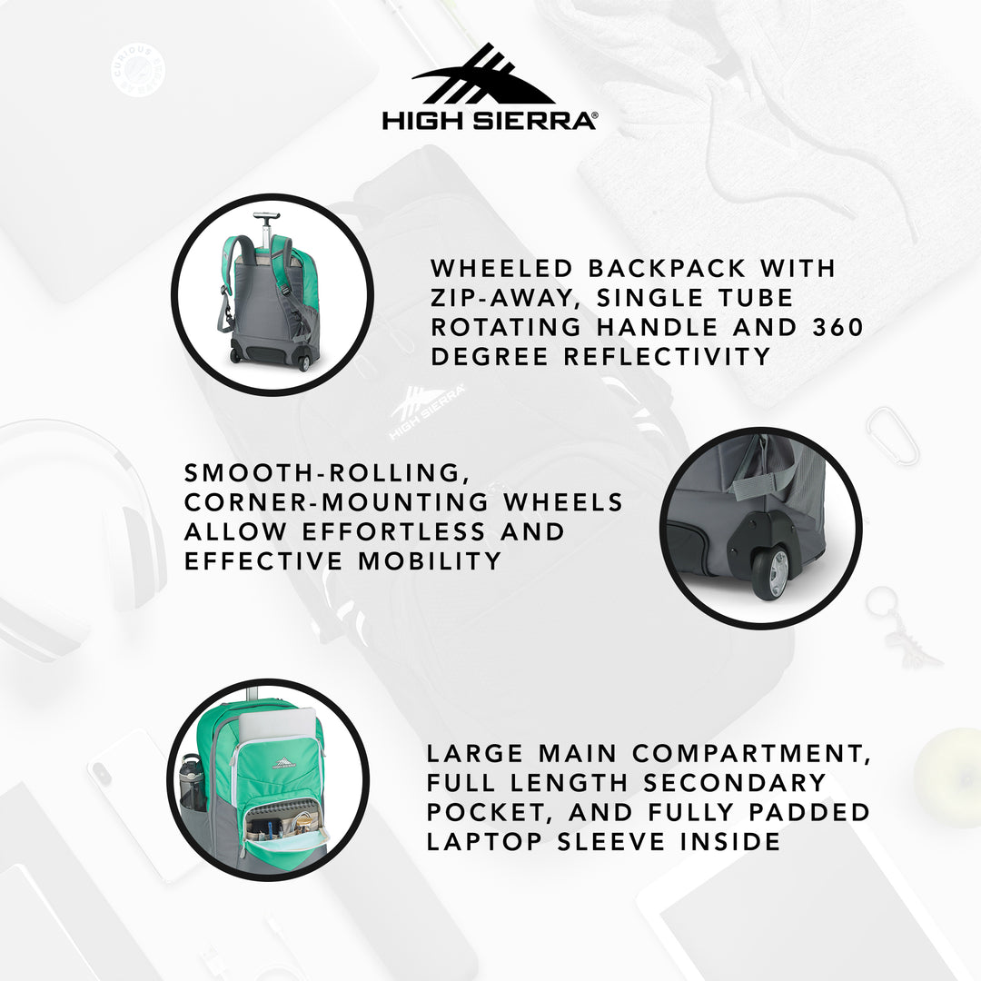 High Sierra Freewheel Pro Wheeled Backpack with Rotating Handle,Aquamarine(Used) - VMInnovations