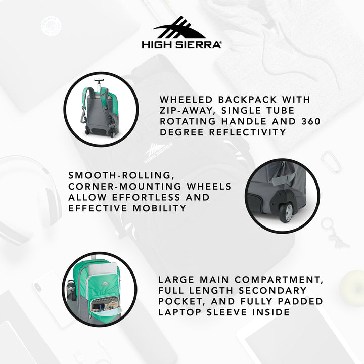 High Sierra Freewheel Pro Wheeled Backpack with Rotating Handle,Aquamarine(Used) - VMInnovations