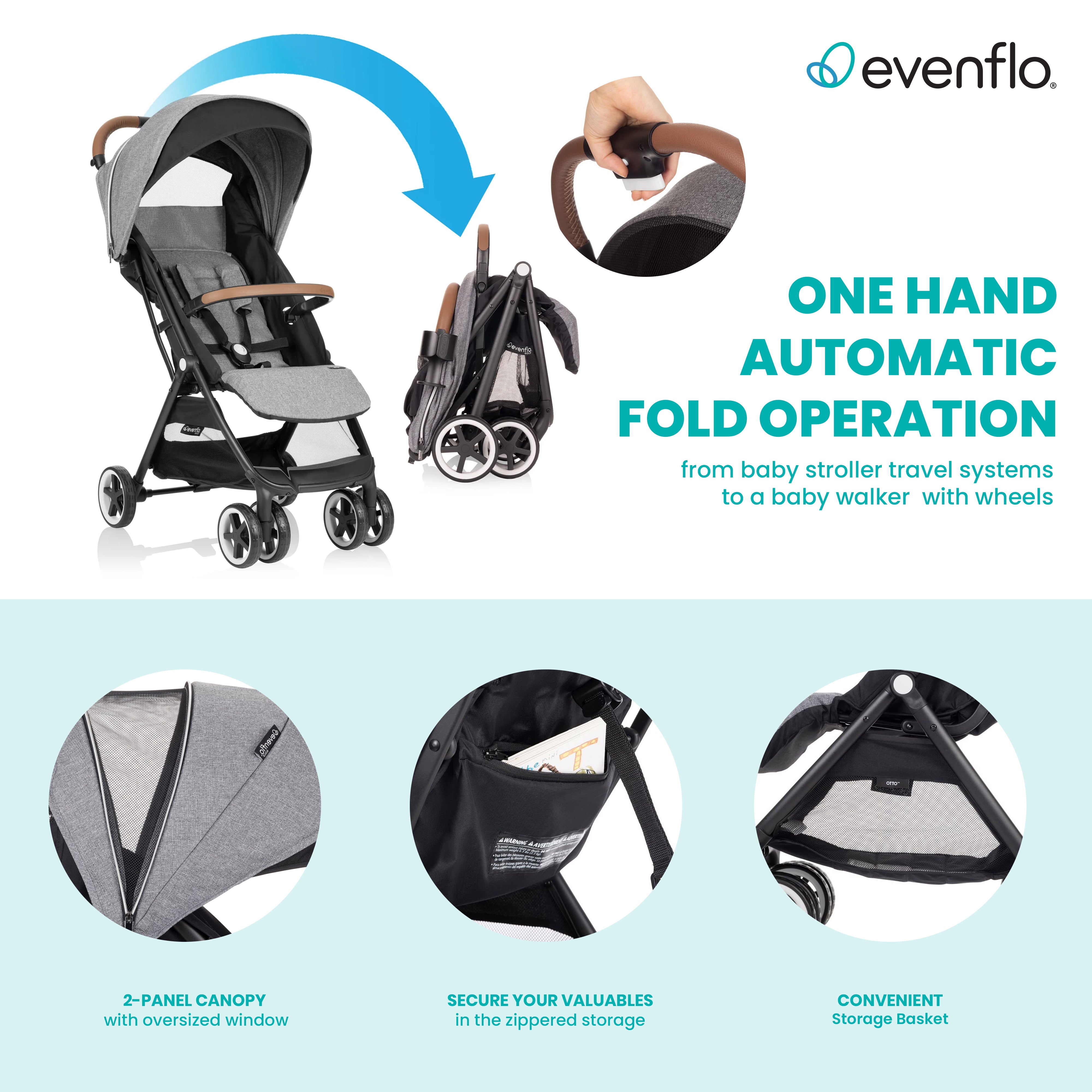Evenflo Gold Otto Self Folding Lightweight Travel Stroller, Moonstone Gray(Used) - VMInnovations
