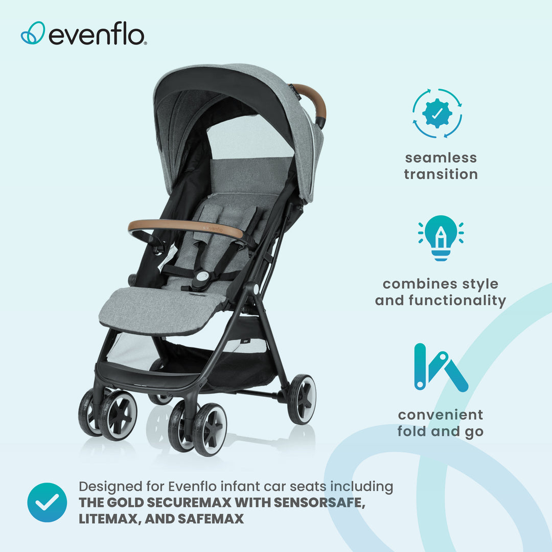 Evenflo Gold Otto Self Folding Lightweight Kids Travel Stroller, Moonstone Gray