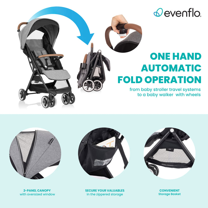 Evenflo Gold Otto Self Folding Lightweight Kids Travel Stroller, Moonstone Gray