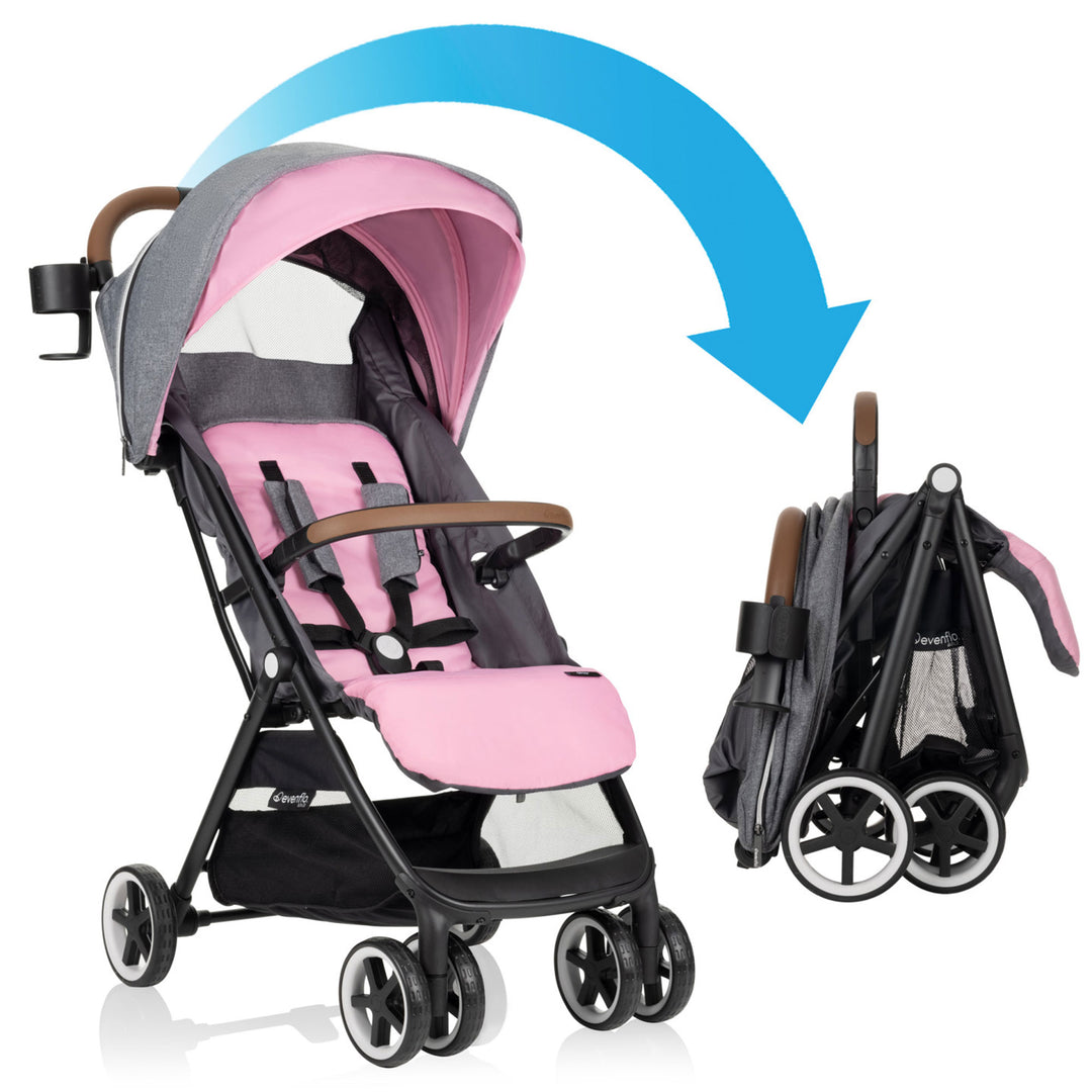 Evenflo Gold Otto Self Folding Lightweight Travel Stroller, Opal Pink (Open Box) - VMInnovations