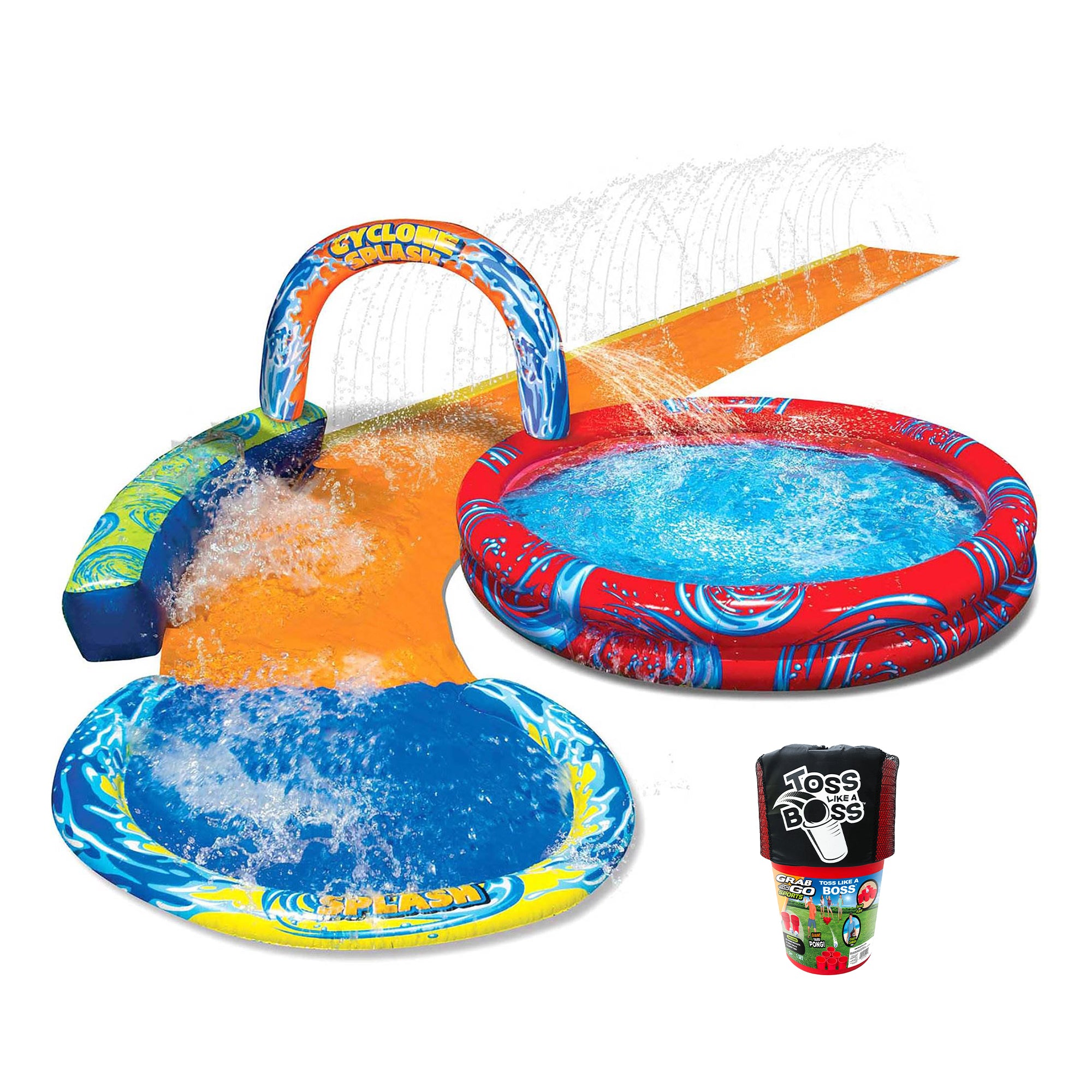 Banzai Toss Like A Boss Pong Game & Cyclone Splash Park Inflatable w/ Slide Pool