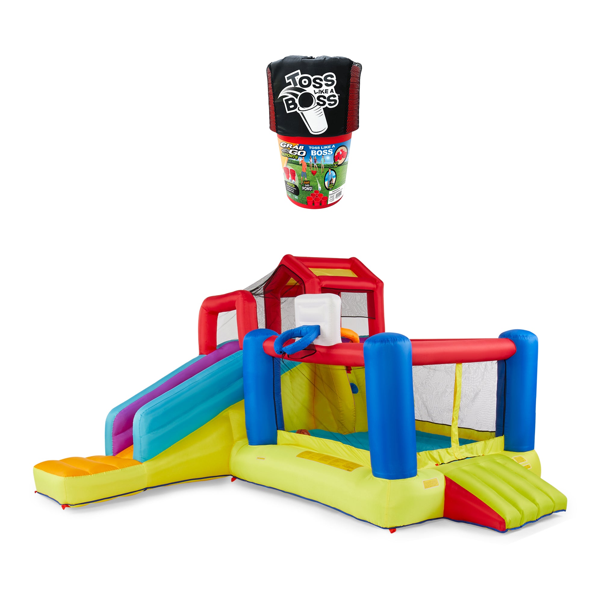 Banzai Toss Like A Boss Pong Lawn Game & Aqua Sports Park Climb 'N Bounce House - VMInnovations