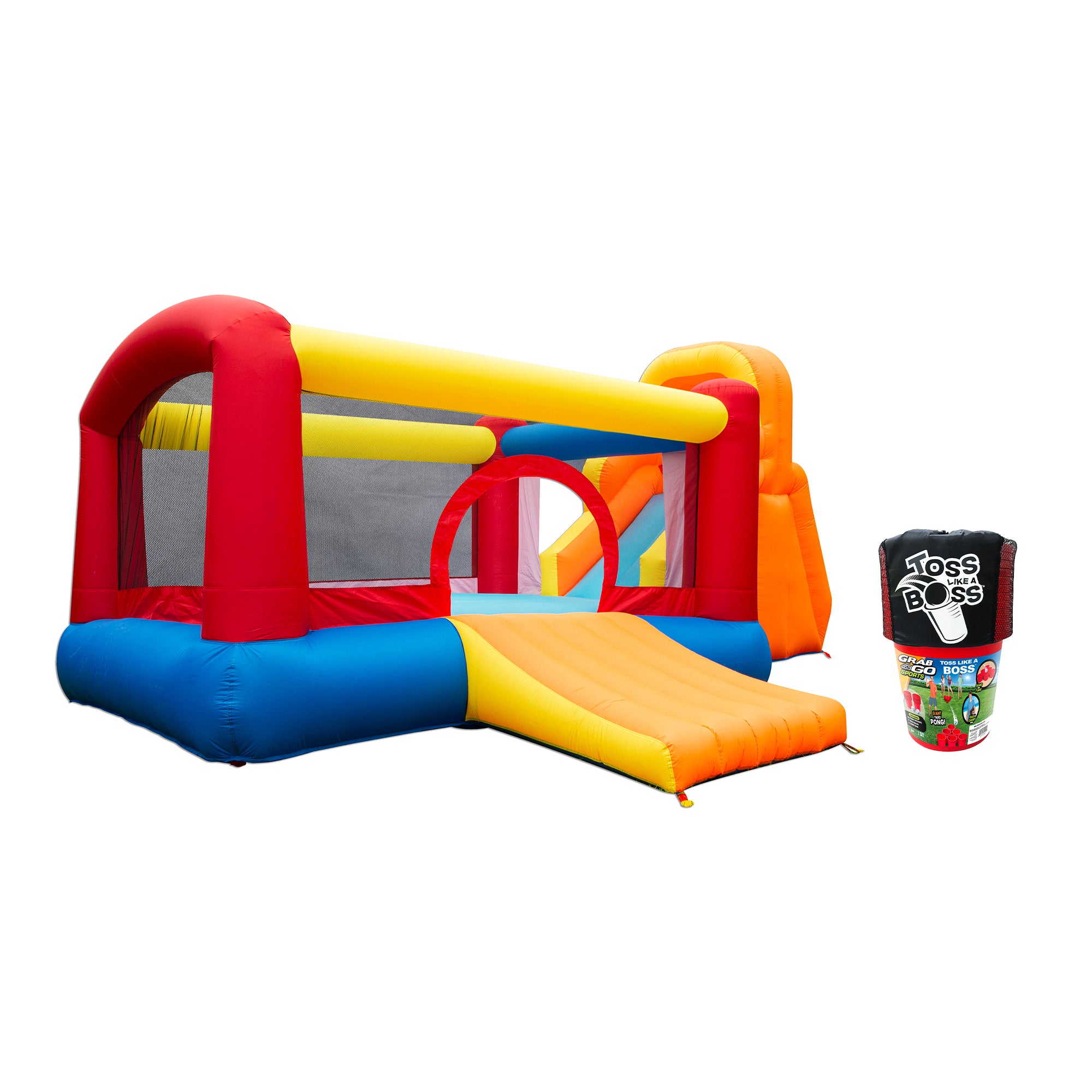 Banzai Toss Like A Boss Pong Lawn Game & Backyard Double Slide and Bounce House - VMInnovations