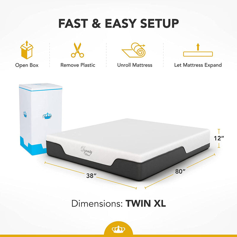 DynastyMattress CoolBreeze 12 Inch Essential Sleep Air Gel Infused Memory Foam Bed Medium Firm Twin XL Size