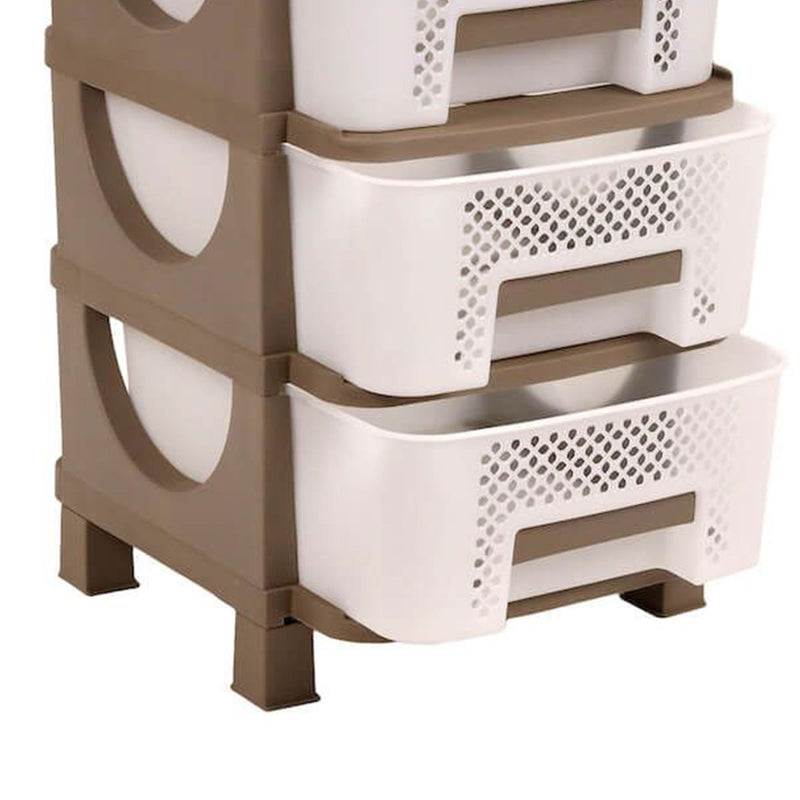 Homeplast Vesta Perforated Plastic 3 Drawer Home Storage Organizer Shelf, Beige