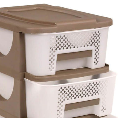 Homeplast Vesta Perforated Plastic 3 Drawer Home Storage Organizer Shelf, Beige