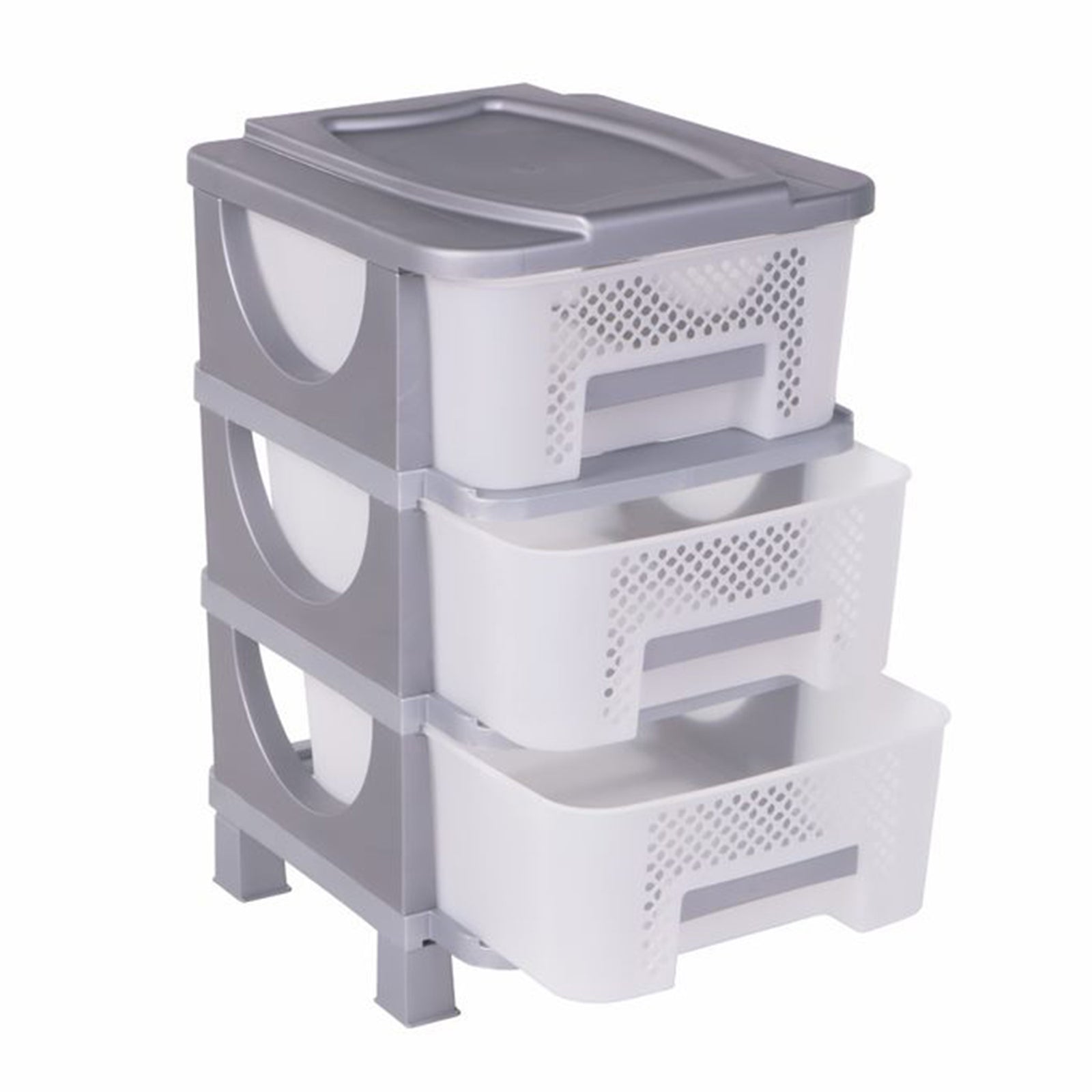 Homeplast Vesta Perforated Plastic 3 Drawer Storage Organizer Shelf, Grey (Used) - VMInnovations
