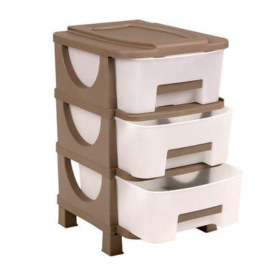 Homeplast Vesta 24 In Tall Plastic 3 Drawer Home Storage Organizer Shelf, Beige