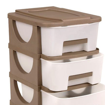 Homeplast Vesta 24 In Tall Plastic 3 Drawer Home Storage Organizer Shelf, Beige