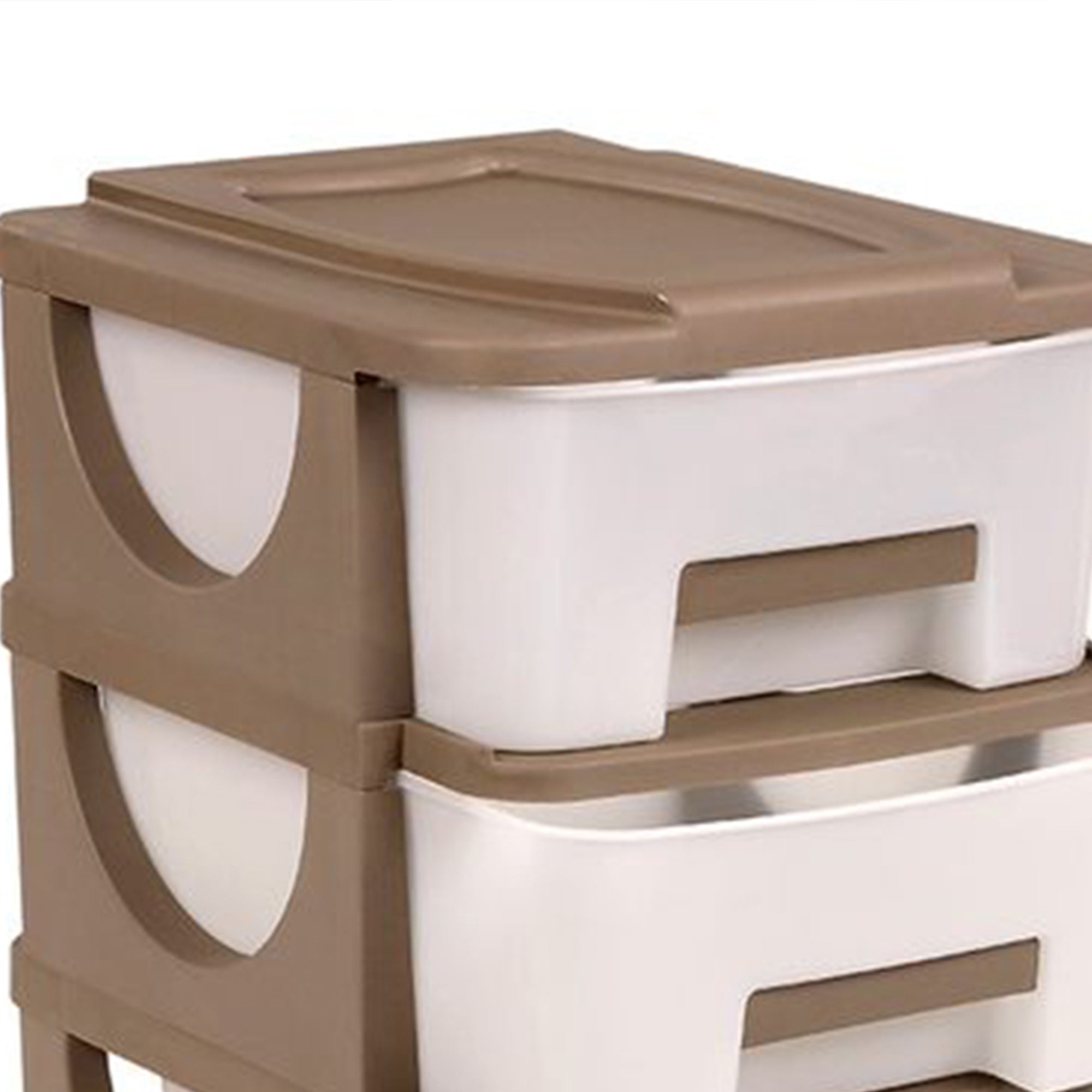Homeplast Vesta 24 In Tall Plastic 3 Drawer Home Storage Organizer Shelf, Beige