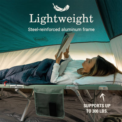 Coleman Collection Camping Cot with Side Pouch and Carrying Bag, Green(Open Box) - VMInnovations