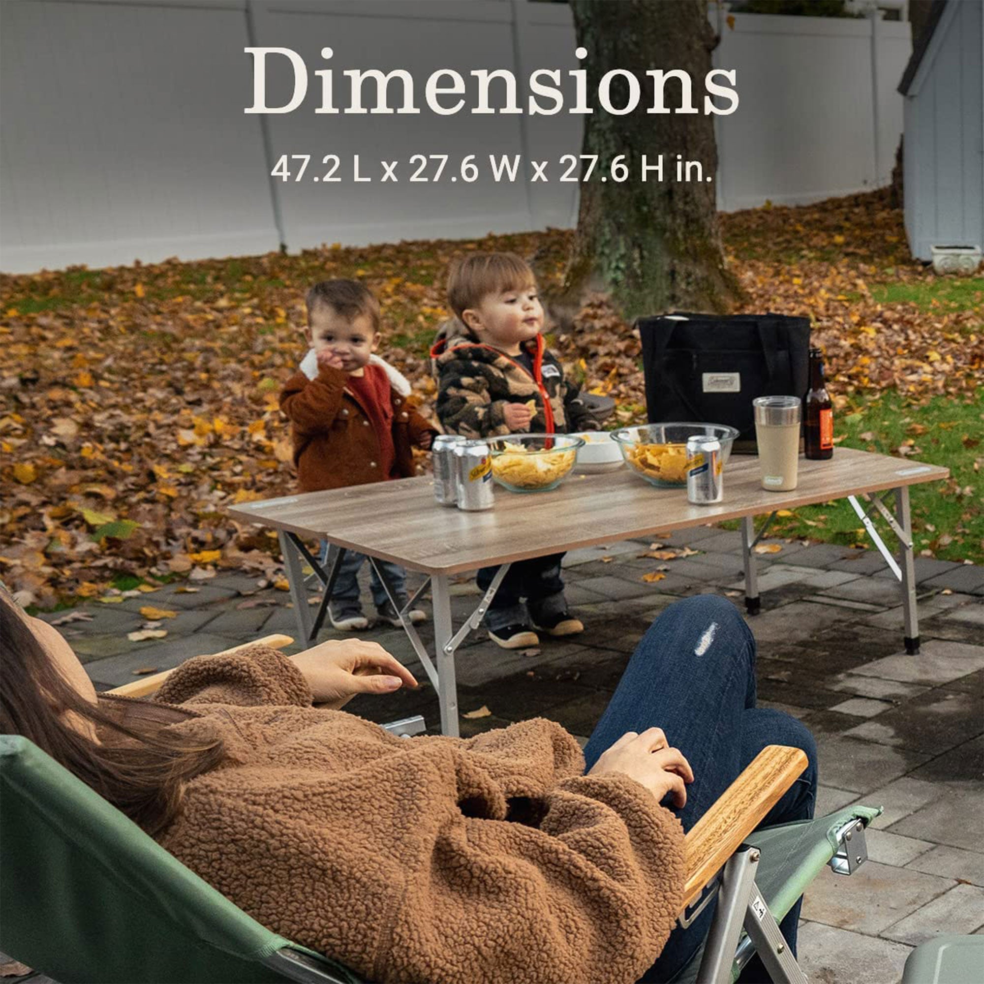 Coleman Living Collection Folding Table with Lightweight Aluminum Frame, Brown - VMInnovations
