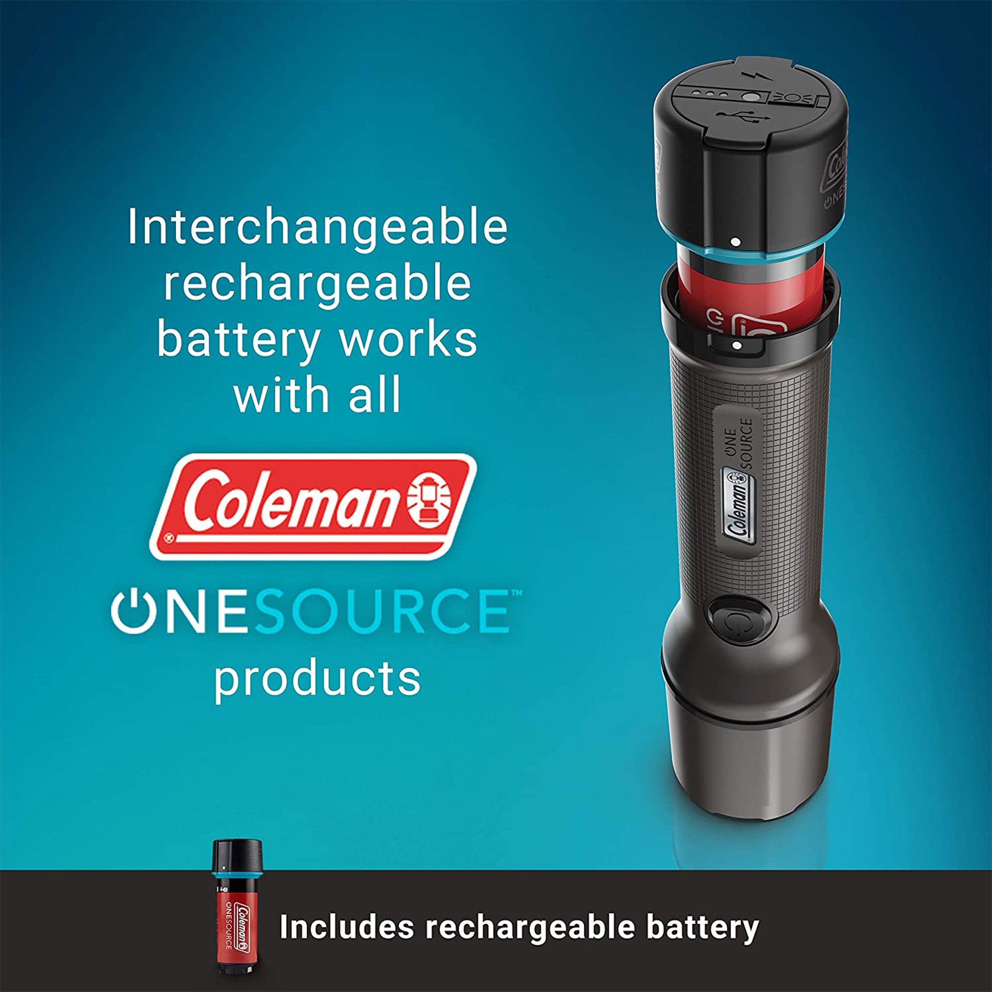 Coleman OneSource 600 Lumens Rechargeable Lithium Ion Camping Flashlight, 2 Pack