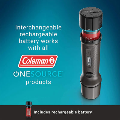 Coleman OneSource 600 Lumens Rechargeable Lithium Ion Camping Flashlight, 2 Pack