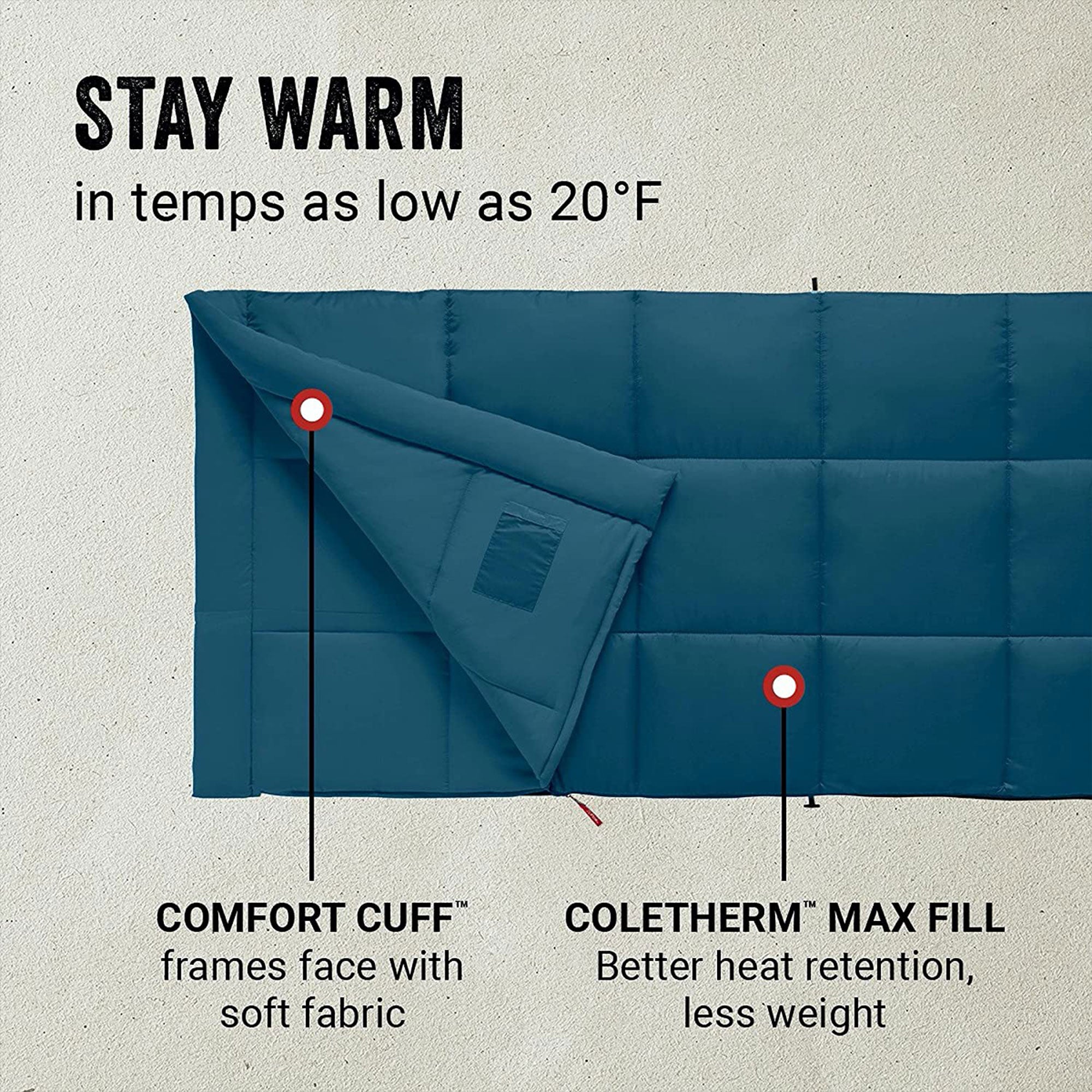 Coleman Kompact Lightweight 20 Fahrenheit Sleeping Bag for Camping and Hiking - VMInnovations