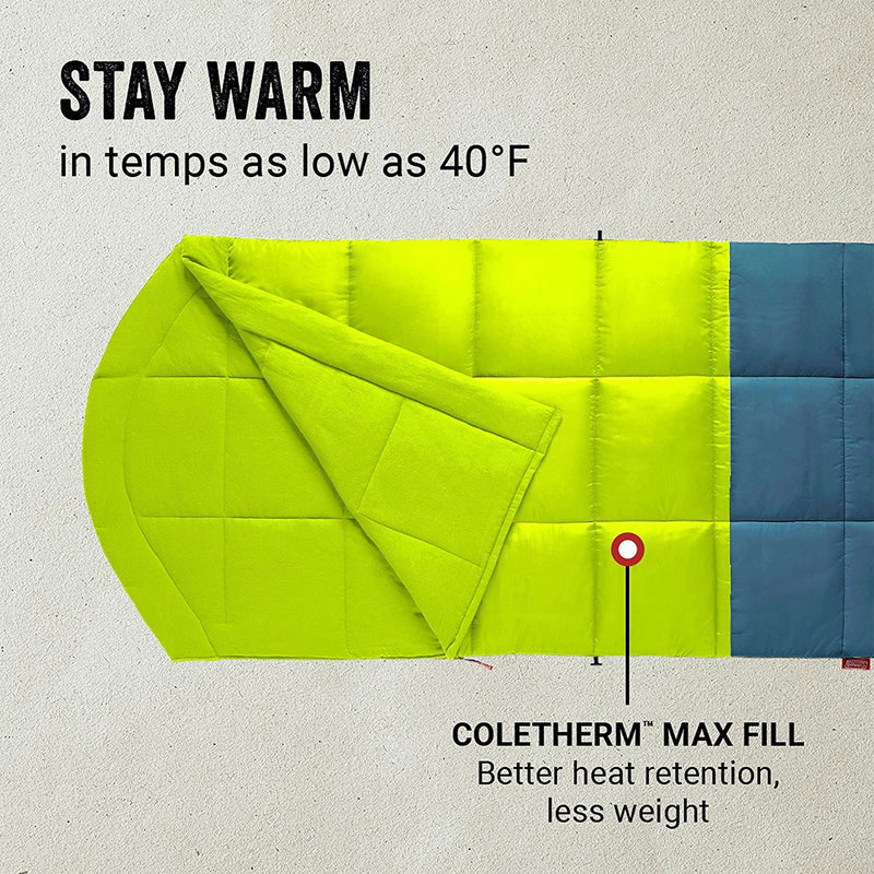 Coleman Kompact 40 Fahrenheit Big & Tall Contour Sleeping Bag w/ Heat Thermolock