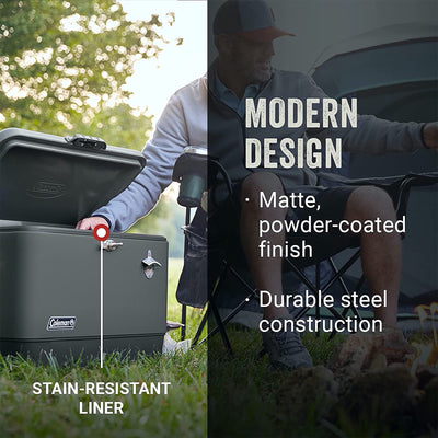 Coleman Reunion 54-Quart Ice Chest Stainless Steel Belted Matte Cooler, Midnight