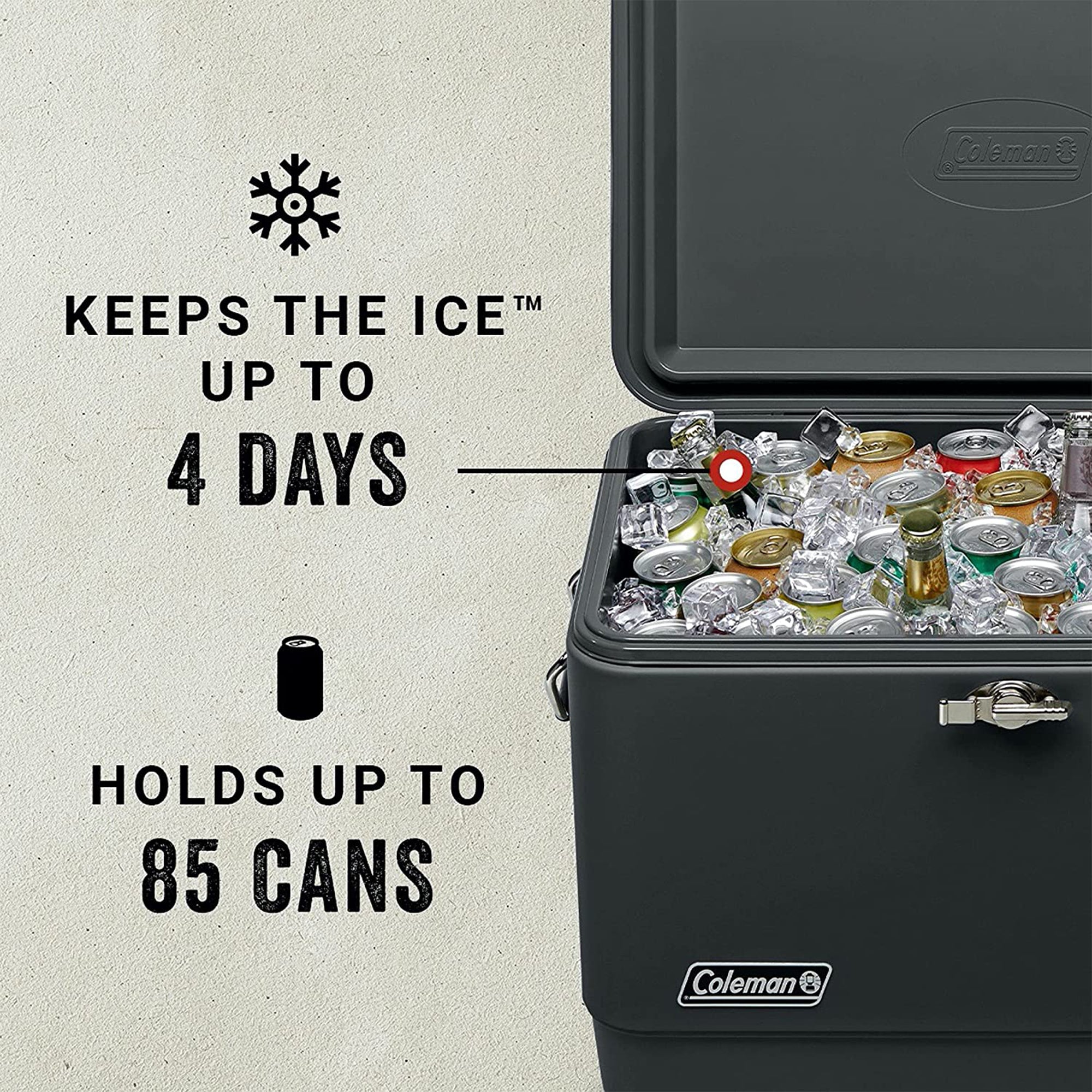 Coleman Reunion 54-Quart Ice Chest Stainless Steel Belted Matte Cooler, Midnight