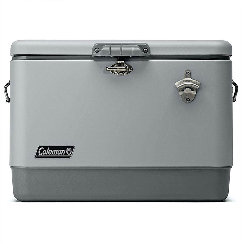 Coleman 54-Quart Ice Chest Stainless Steel Belted Matte Cooler, Truffle(Damaged)