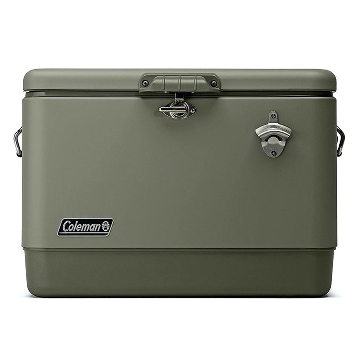 Coleman 54 Qt Ice Chest Stainless Steel Belted Matte Cooler, Sage (Open Box)