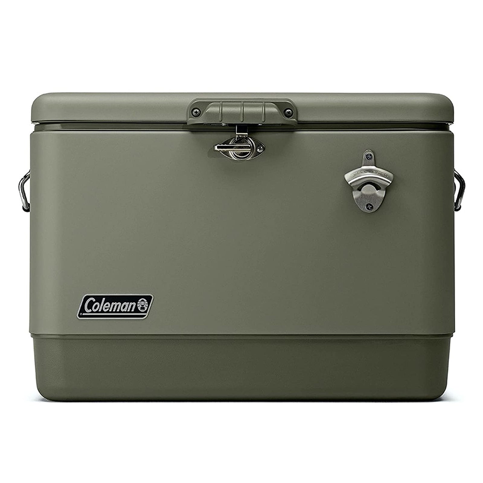 Coleman 54 Qt Ice Chest Stainless Steel Belted Matte Cooler, Sage (Open Box) - VMInnovations