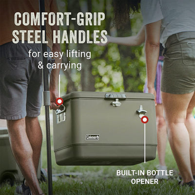 Coleman Reunion 54-Quart Chest Stainless Steel Belted Matte Cooler, Sage (Used)